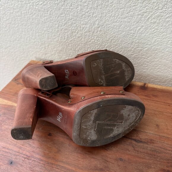 Vintage Ralph Lauren Leather and Wood Peep Toe Heels Size 8.5 - Picture 10 of 10